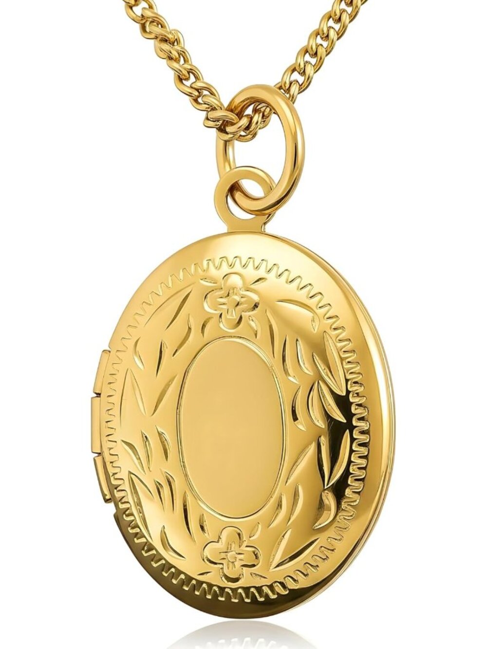 Gold Oval Locket Necklace for Women - 24K Gold Plated Keepsake Jewelry with